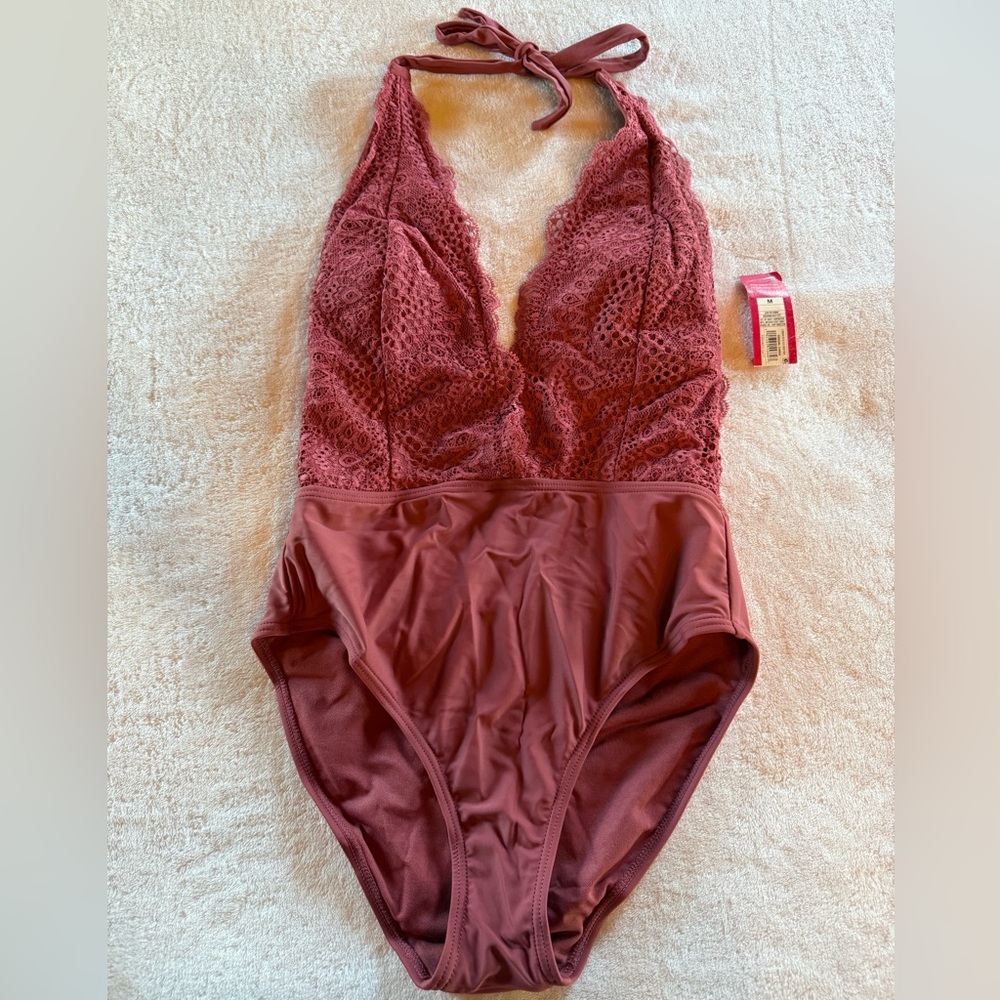 Chic Xhilaration Mauve Lace Swimsuit